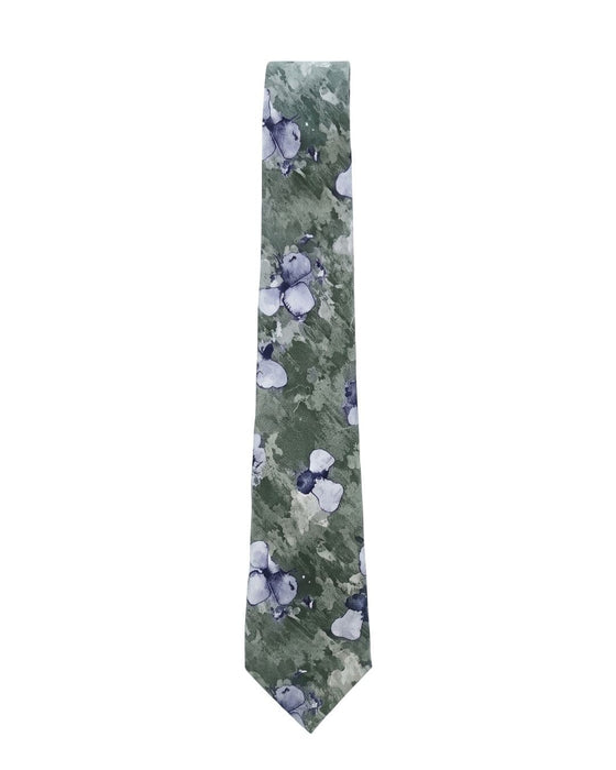 Armani Collezioni Mens Green / Lavender Watercolor Floral Neck Tie