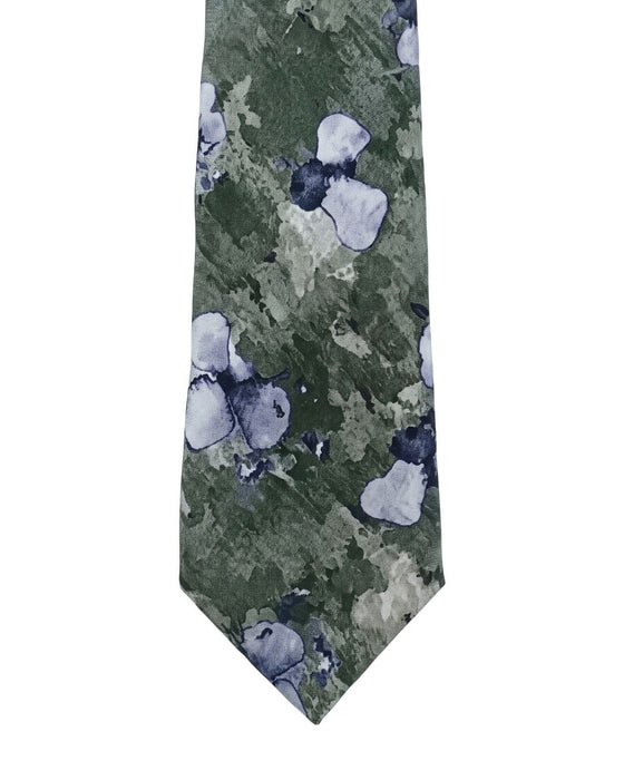 Armani Collezioni Mens Green / Lavender Watercolor Floral Neck Tie