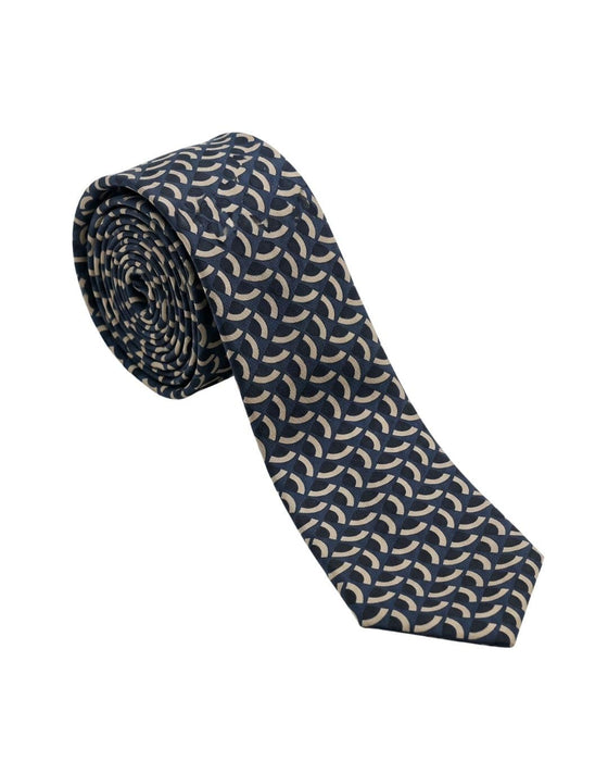 Armani Collezioni Mens Navy Blue / Beige Curved Geometric Neck Tie