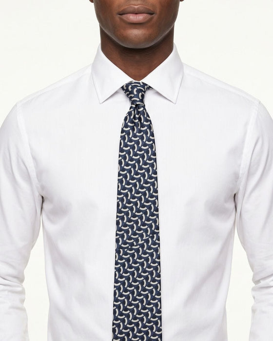 Armani Collezioni Mens Navy Blue / Beige Curved Geometric Neck Tie
