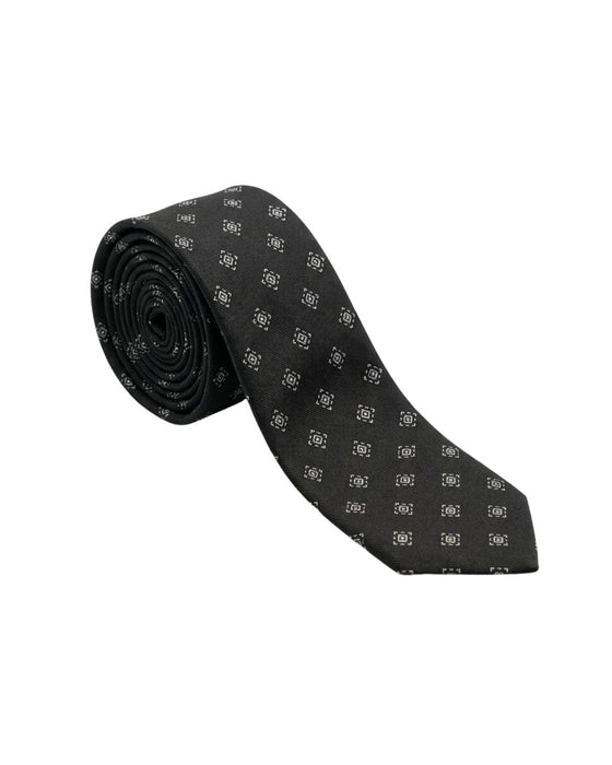 Armani Collezioni Mens Black / Silver Mini Motif Silk Neck Tie