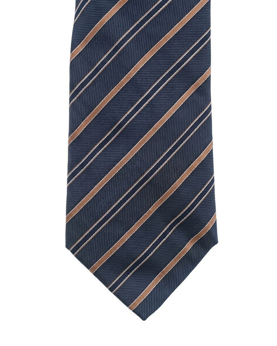 Armani Collezioni Mens Navy Blue / Tan Diagonal Stripe Neck Tie