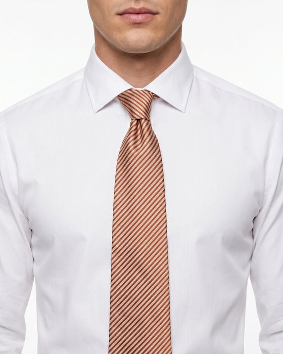 Armani Collezione Mens Rust Orange / Cream Fine Diagonal Stripe Neck Tie