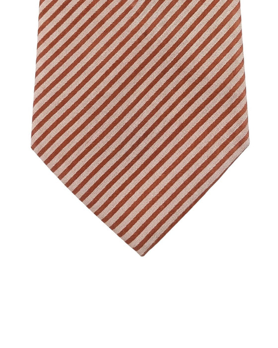 Armani Collezione Mens Rust Orange / Cream Fine Diagonal Stripe Neck Tie