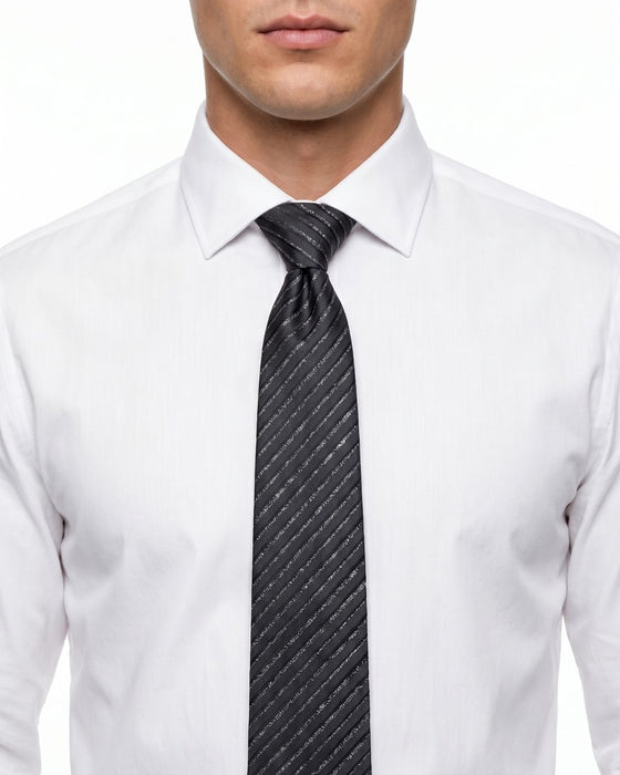 Armani Collezione Mens Charcoal Gray / Black Tonal Diagonal Stripe Neck Tie