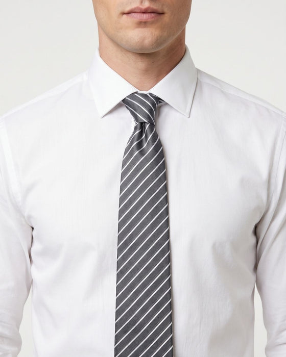 Armani Collezione Mens Gray / White Diagonal Stripe Neck Tie