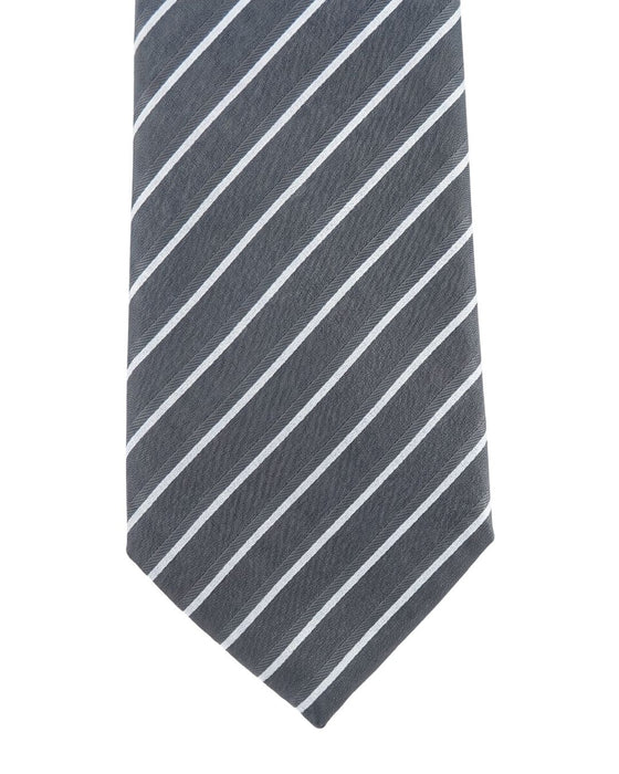 Armani Collezione Mens Gray / White Diagonal Stripe Neck Tie