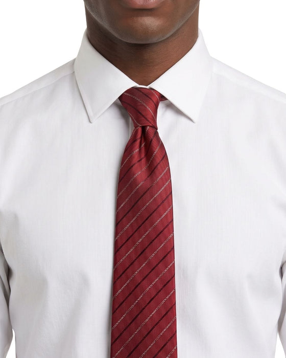 Armani Collezioni Mens Burgundy / Gray Diagonal Stripe Silk Neck Tie