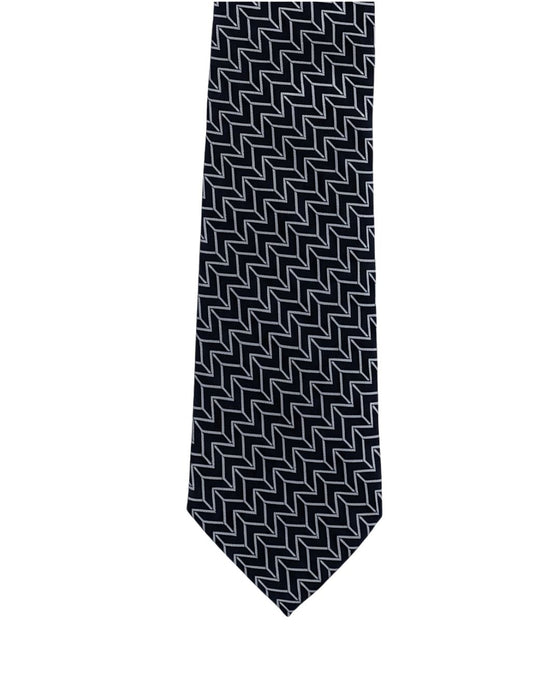 Armani Collezione Mens Navy Blue / Gray Zigzag Geometric Neck Tie