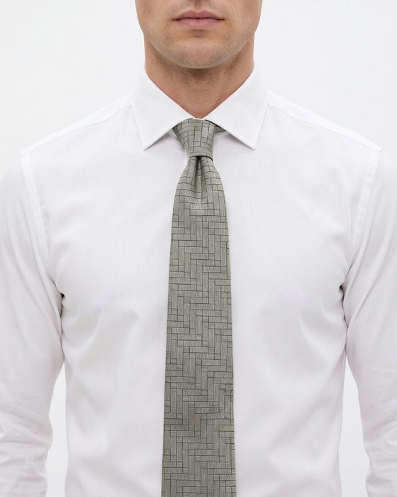 Armani Collezioni Mens Sage Green / Charcoal Linear Grid Neck Tie