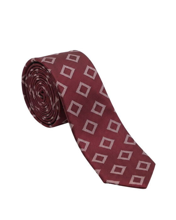 Armani Collezioni Mens Burgundy / Ivory Geometric Silk Neck Tie