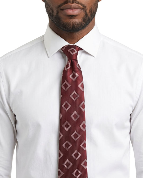 Armani Collezioni Mens Burgundy / Ivory Geometric Silk Neck Tie