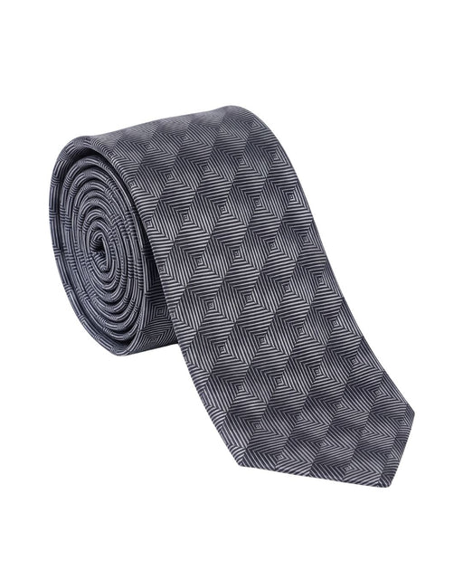 Armani Collezioni Mens Charcoal Gray / Silver Gray Optical Geometric Neck Tie