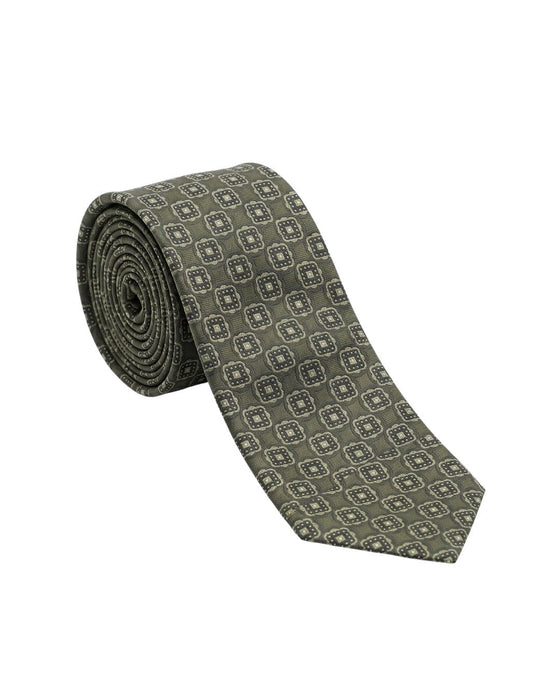 Armani Collezioni Mens Olive Green / Beige Geometric Silk Neck Tie