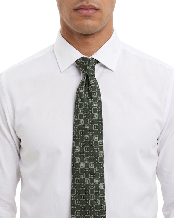 Armani Collezioni Mens Olive Green / Beige Geometric Silk Neck Tie