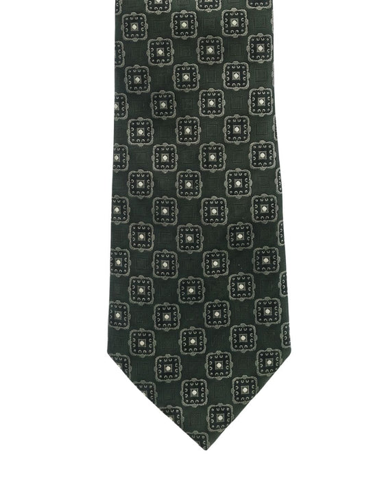 Armani Collezioni Mens Olive Green / Beige Geometric Silk Neck Tie