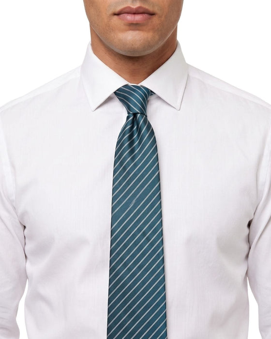Armani Collezioni Mens Teal / Blue / White Diagonal Stripe Silk Neck Tie