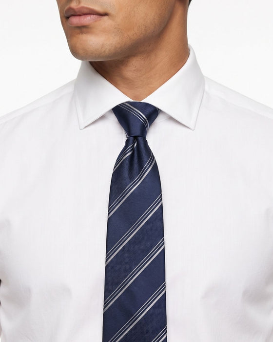 Armani Collezione Mens Navy Blue / White / Gray Diagonal Stripe Neck Tie