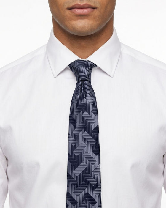 Armani Collezione Mens Navy Blue Tonal Geometric Neck Tie