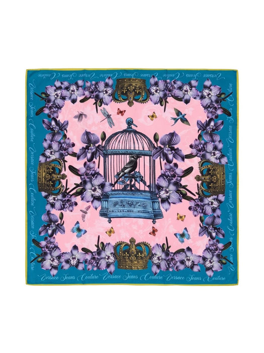 Versace Jeans Couture Women's Teal Pink Silk Butterfly Scarf 27.6 x 27.6 in