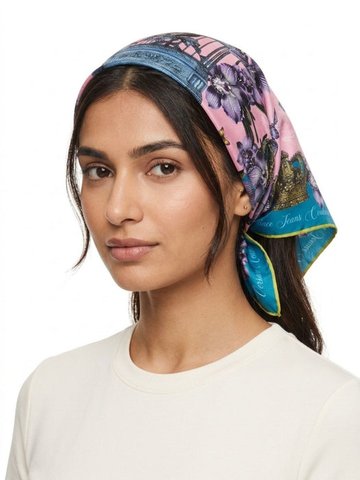 Versace Jeans Couture Women's Teal Pink Silk Butterfly Scarf 27.6 x 27.6 in