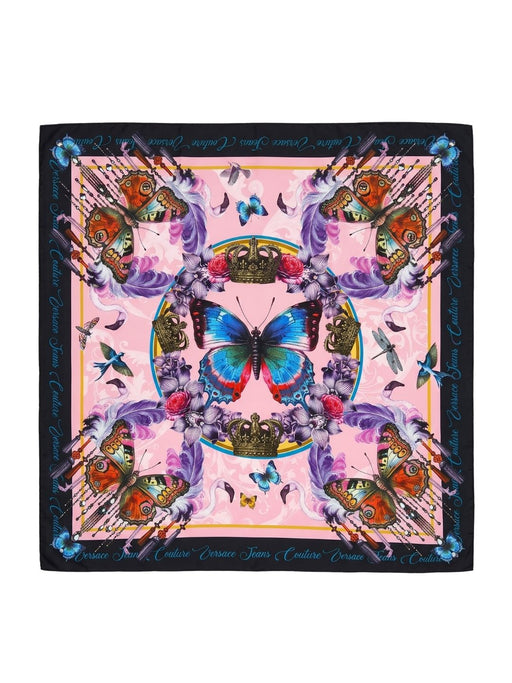 Versace Jeans Couture Women's Black Pink Silk Butterfly Scarf 27.6 x 27.6 in