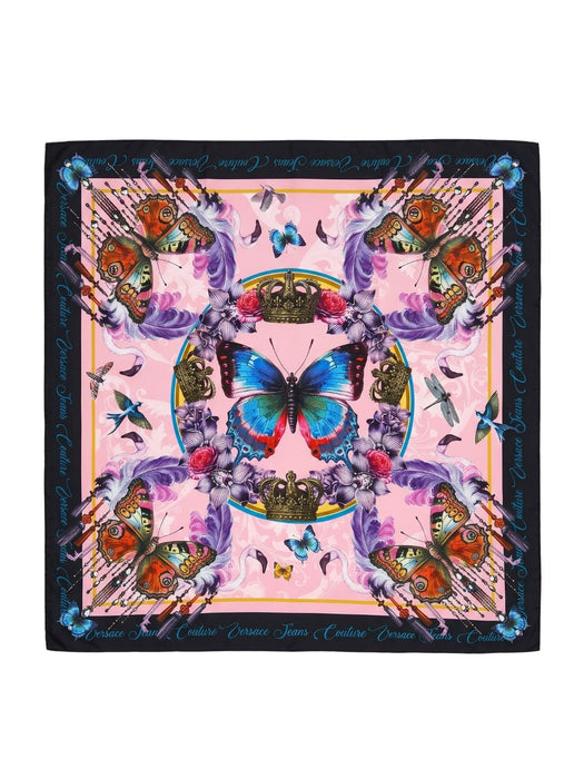 Versace Jeans Couture Women's Black Pink Silk Butterfly Scarf 27.6 x 27.6 in