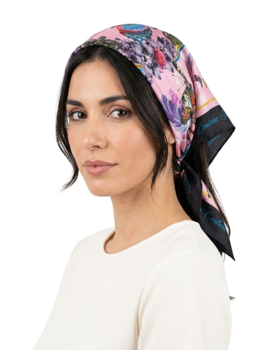 Versace Jeans Couture Women's Black Pink Silk Butterfly Scarf 27.6 x 27.6 in