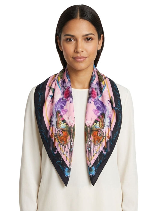 Versace Jeans Couture Women's Black Pink Silk Butterfly Scarf 27.6 x 27.6 in