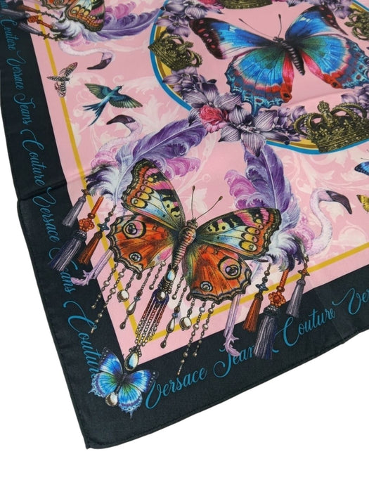Versace Jeans Couture Women's Black Pink Silk Butterfly Scarf 27.6 x 27.6 in
