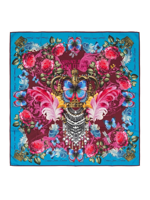 Versace Jeans Couture Women's Pink Teal Silk Skull Floral Scarf