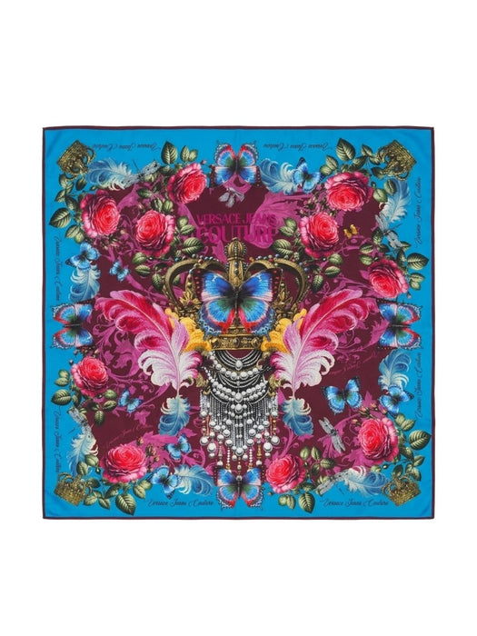 Versace Jeans Couture Women's Teal Burgundy Silk Skull Scarf