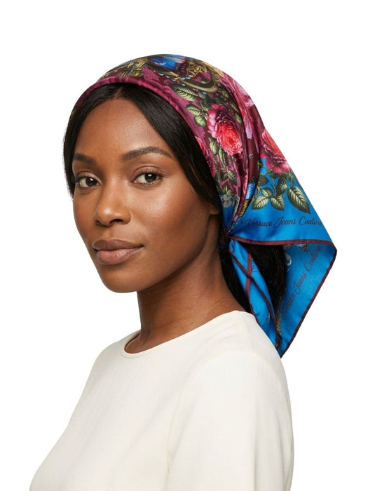 Versace Jeans Couture Women's Teal Burgundy Silk Skull Scarf