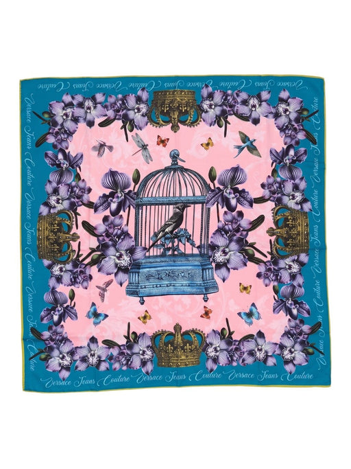 Versace Jeans Couture Women's Teal Pink Silk Birdcage Scarf