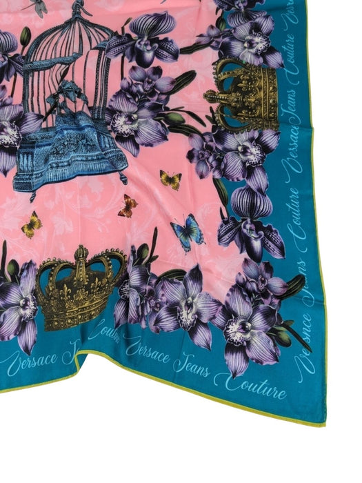 Versace Jeans Couture Women's Teal Pink Silk Birdcage Scarf