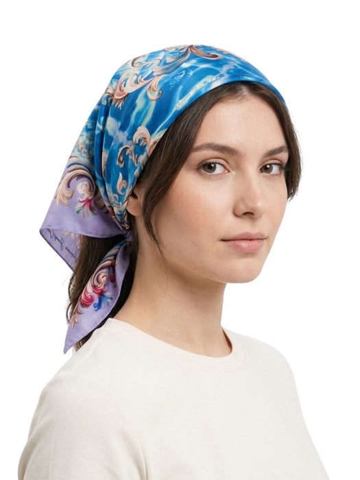 Versace Jeans Couture Women's Aqua Mauve Silk Baroque Scarf