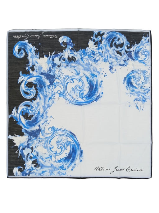 Versace Jeans Couture Women's White Blue Wool Silk Baroque Scarf