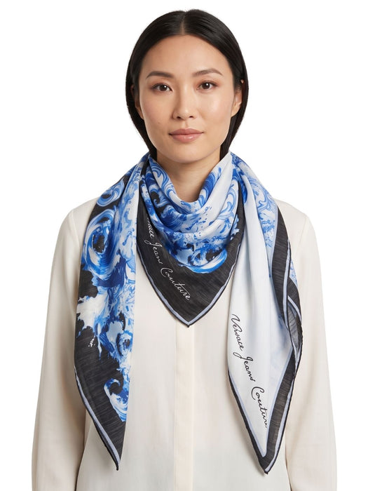 Versace Jeans Couture Women's White Blue Wool Silk Baroque Scarf