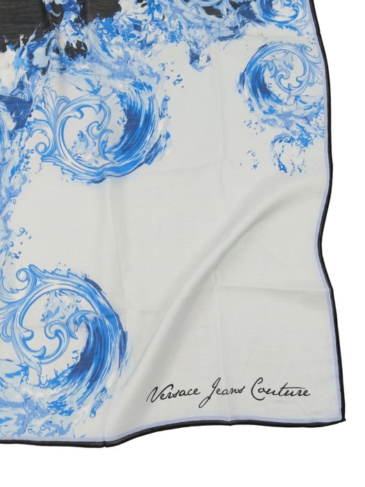 Versace Jeans Couture Women's White Blue Wool Silk Baroque Scarf
