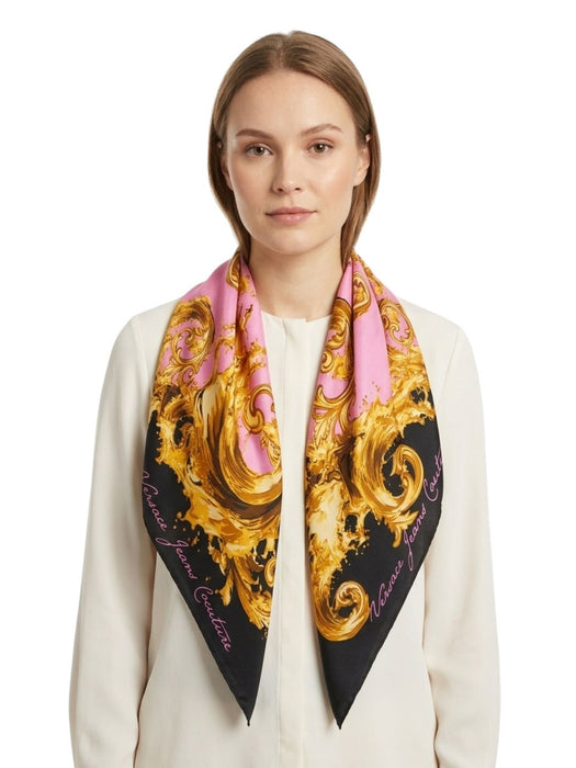 Versace Jeans Couture Women's Black Gold Silk Baroque Scarf