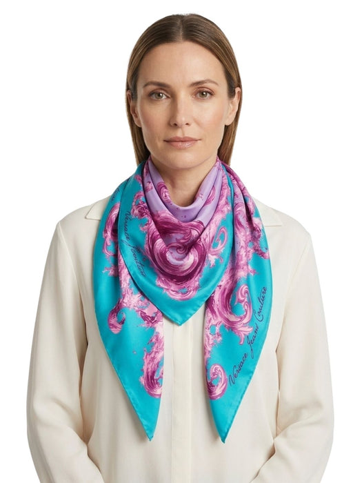 Versace Jeans Couture Women's Aqua Orchid Silk Baroque Scarf