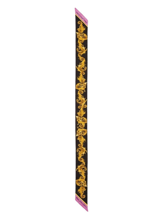 Versace Jeans Couture Women's Black Orchid Silk Skinny Scarf 70.9 x 6.3 in