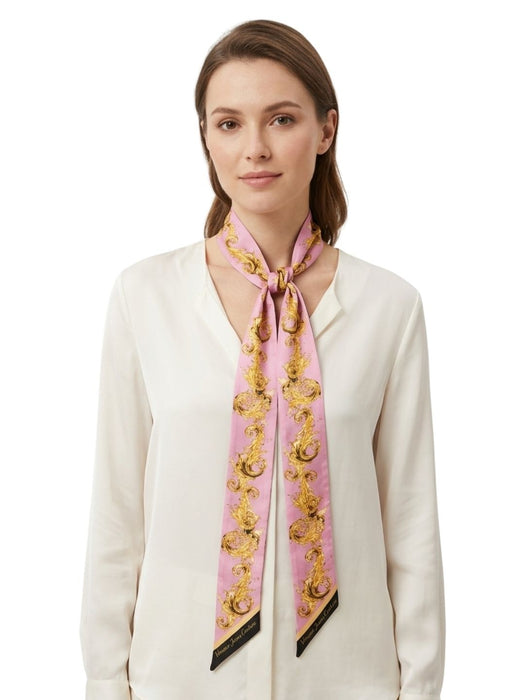 Versace Jeans Couture Women's Black Orchid Silk Skinny Scarf 70.9 x 6.3 in