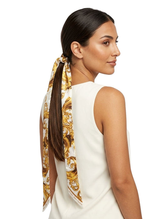 Versace Jeans Couture Women's White Gold Silk Skinny Scarf 70.9 x 6.3 in