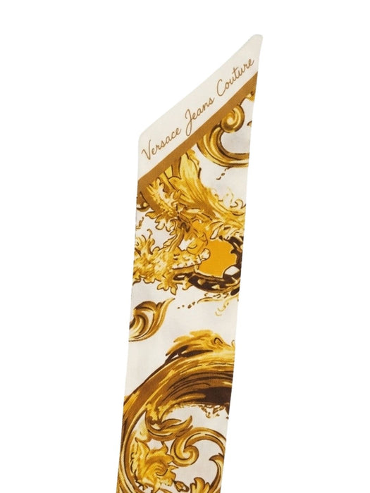 Versace Jeans Couture Women's White Gold Silk Skinny Scarf 70.9 x 6.3 in