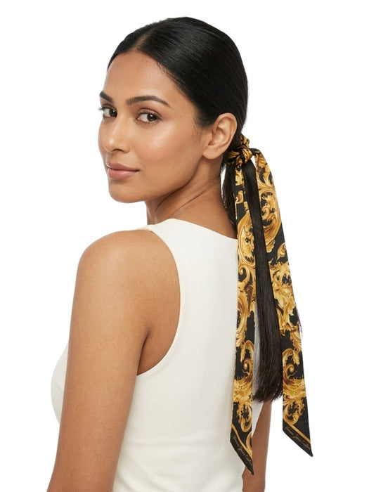 Versace Jeans Couture Women's Black Gold Silk Skinny Scarf 70.9 x 6.3 in