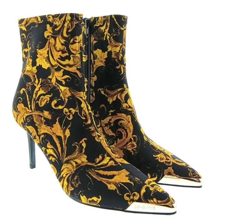 Versace Jeans Couture Womens Black Gold Baroque Stiletto Ankle Boots-9