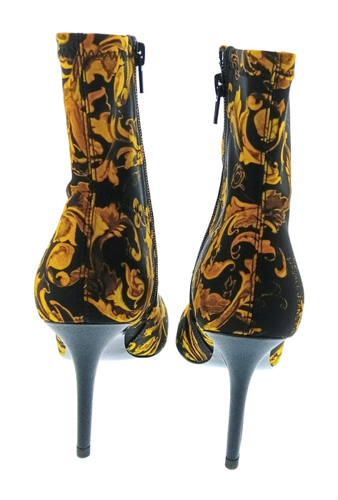 Versace Jeans Couture Womens Black Gold Baroque Stiletto Ankle Boots