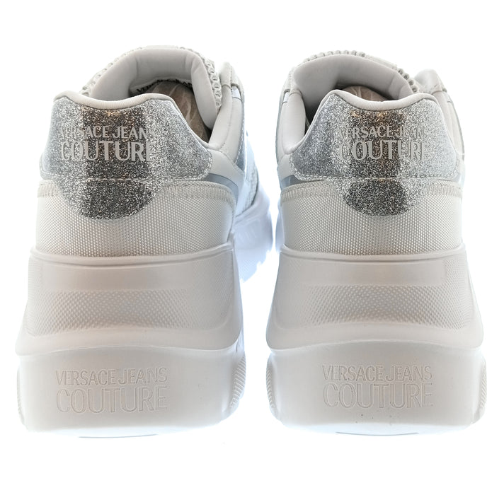 Versace Jeans Couture Womens White Silver Metallic Chunky Sneakers
