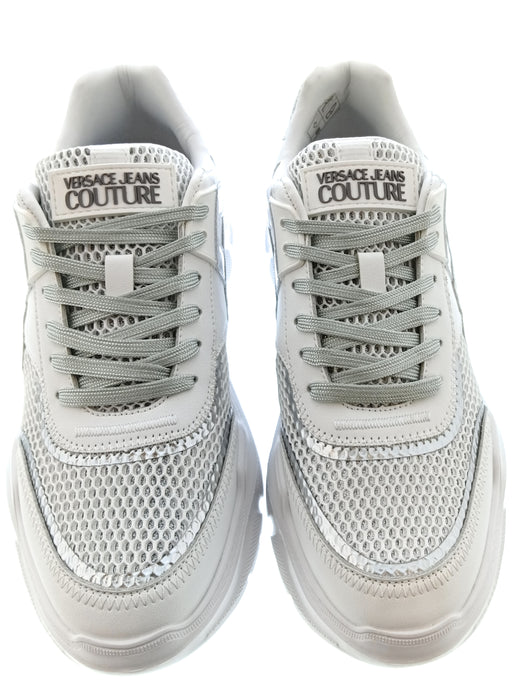 Versace Jeans Couture Womens White Silver Metallic Chunky Sneakers